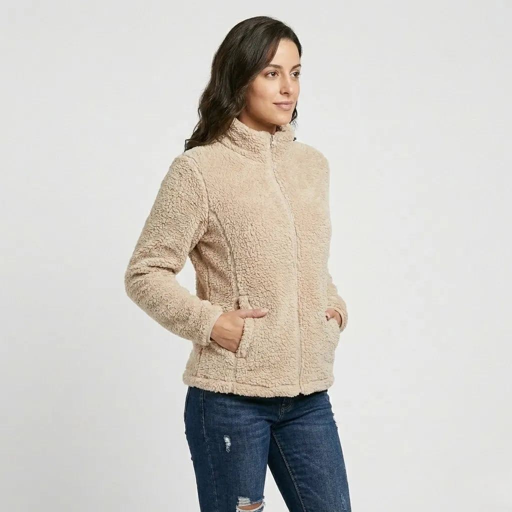 Fleece striukė su aukštu apykakle miesto stiliumi