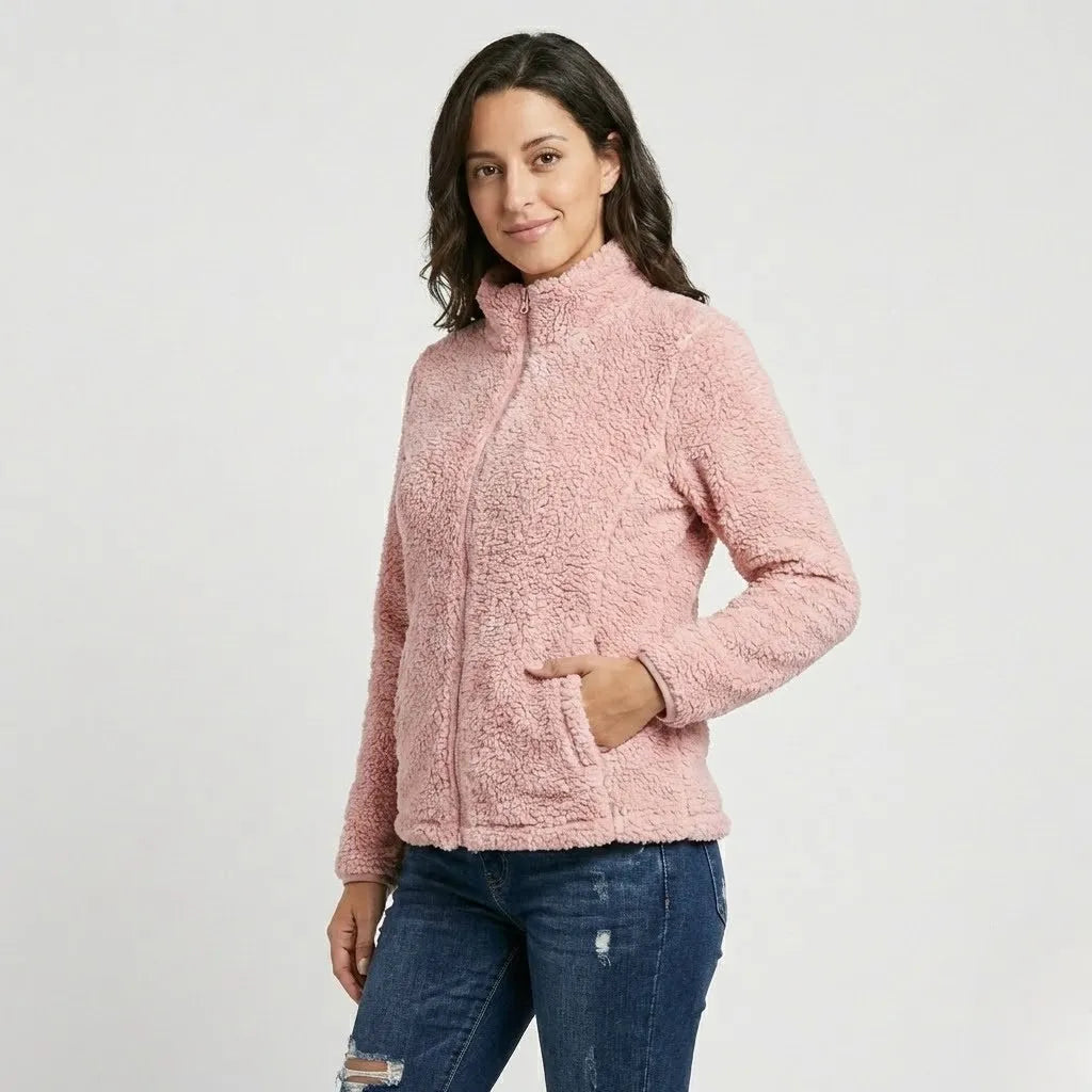 Fleece striukė su aukštu apykakle miesto stiliumi