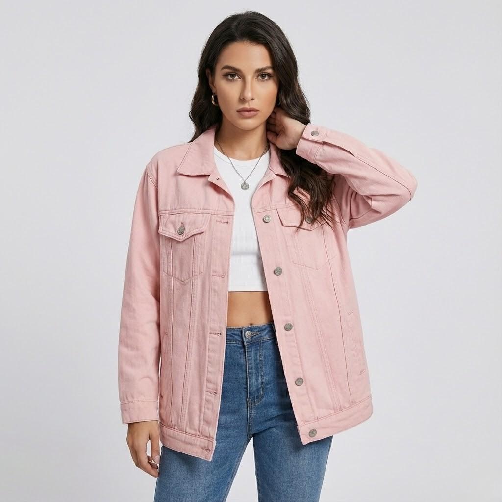 Džinsinė striukė oversized stiliumi miesto stiliuje