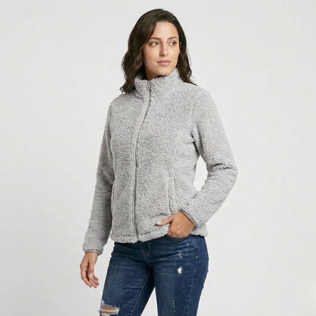 Fleece striukė su aukštu apykakle miesto stiliumi