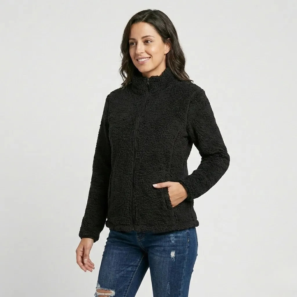 Fleece striukė su aukštu apykakle miesto stiliumi