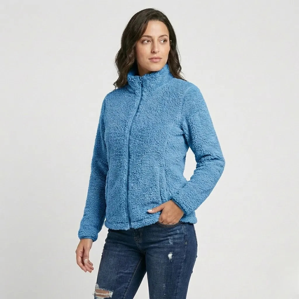Fleece striukė su aukštu apykakle miesto stiliumi