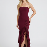 Elena | Bordo spalvos maxi suknelė be petnešų