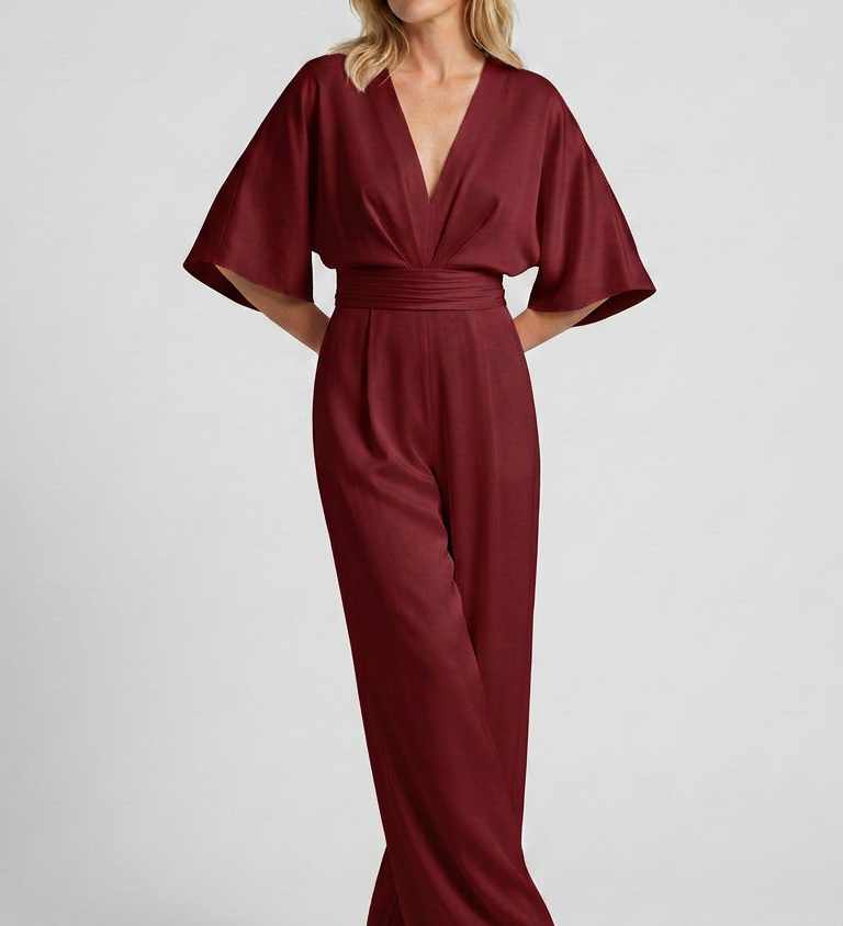 Albína | Jumpsuit su plačiomis kelnėmis ir V formos iškirpte