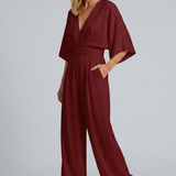 Albína | Jumpsuit su plačiomis kelnėmis ir V formos iškirpte