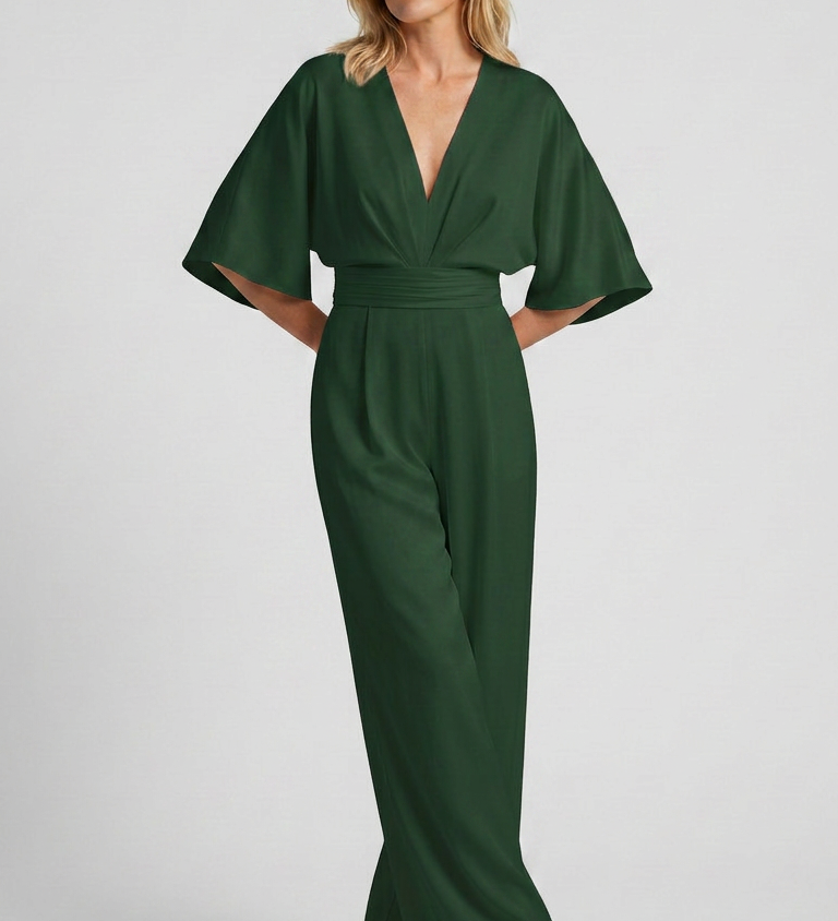 Albína | Jumpsuit su plačiomis kelnėmis ir V formos iškirpte