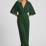 Albína | Jumpsuit su plačiomis kelnėmis ir V formos iškirpte