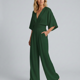 Albína | Jumpsuit su plačiomis kelnėmis ir V formos iškirpte