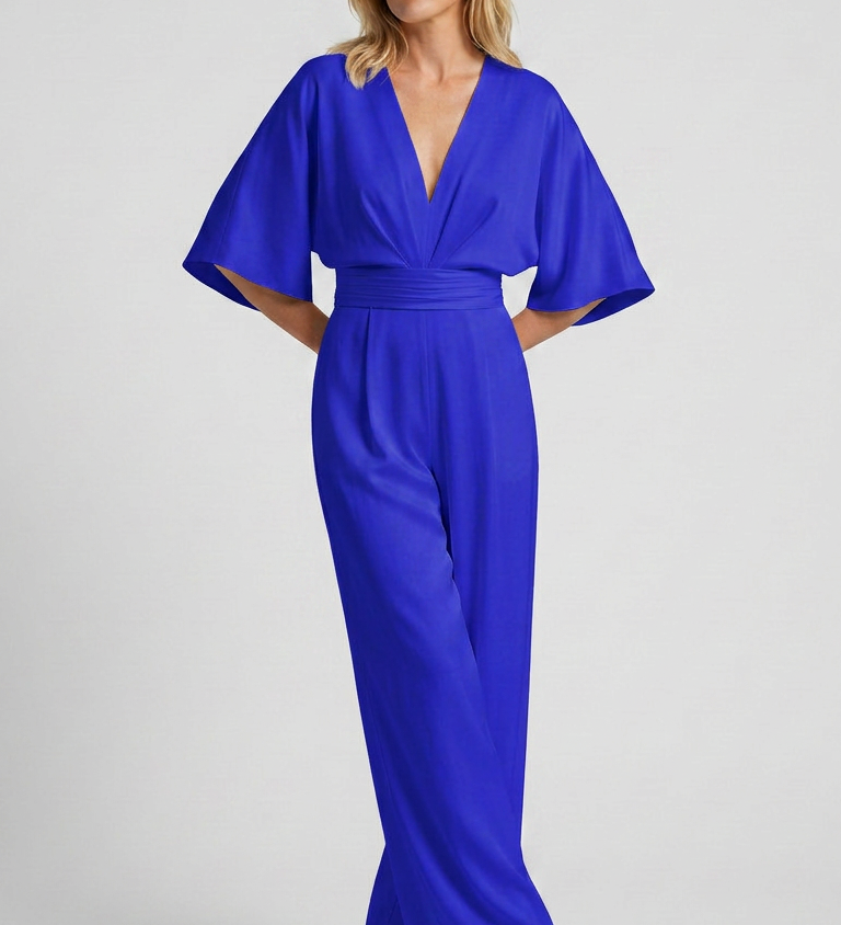 Albína | Jumpsuit su plačiomis kelnėmis ir V formos iškirpte