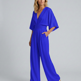 Albína | Jumpsuit su plačiomis kelnėmis ir V formos iškirpte