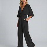 Albína | Jumpsuit su plačiomis kelnėmis ir V formos iškirpte