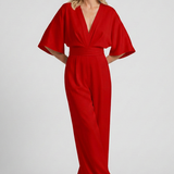 Albína | Jumpsuit su plačiomis kelnėmis ir V formos iškirpte