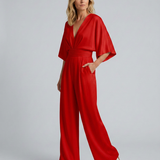 Albína | Jumpsuit su plačiomis kelnėmis ir V formos iškirpte